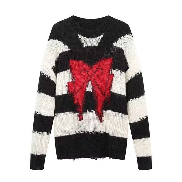 2022 black white striped mohair stripes sweater bowknot knitted woman autumn new women's loose long sleeve pullover knitted top, White;black
2022 black white striped mohair stripes sweater bowknot knitted woman autumn new women's loose long sleeve pullover knitted top, White;black