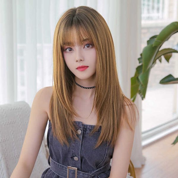 hair lace wigs women's natural head long straight air bangs wig ffy net red hair set, Black
hair lace wigs women's natural head long straight air bangs wig ffy net red hair set, Black