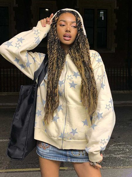 women's jackets autumn oversized star print hoodie jacket female long sleeve zipper loose sweatshirt coat women 2022 casual lady street, Black;brown
women's jackets autumn oversized star print hoodie jacket female long sleeve zipper loose sweatshirt coat women 2022 casual lady street, Black;brown