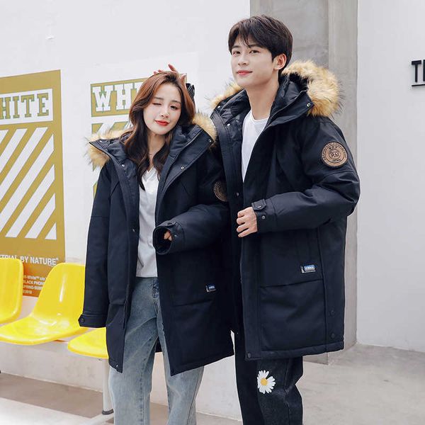 feather collar down jacket casual coat men's youth hooded long style thickened for men and women lovers, Black
feather collar down jacket casual coat men's youth hooded long style thickened for men and women lovers, Black