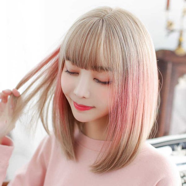 hair lace wigs wig women's gradient highlights pink hair fashion chemical fiber headgear wigs, Black
hair lace wigs wig women's gradient highlights pink hair fashion chemical fiber headgear wigs, Black