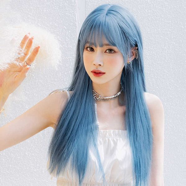 hair lace wigs wig female long straight cartoon white mermaid blue head style qi bangs net red natural simulation hair cover, Black
hair lace wigs wig female long straight cartoon white mermaid blue head style qi bangs net red natural simulation hair cover, Black