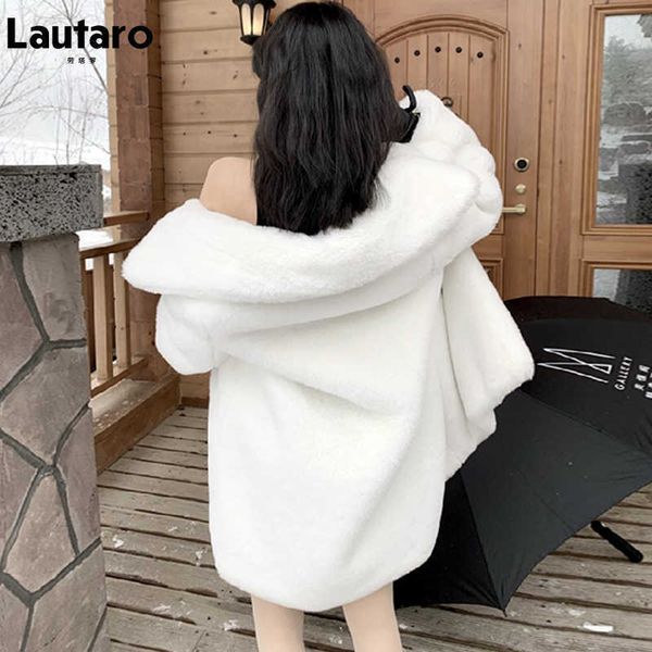 

women's fur faux lautaro winter warm white coat women long sleeve lapel double breasted luxury elegant fluffy fake rabbit blazers t2211, Black