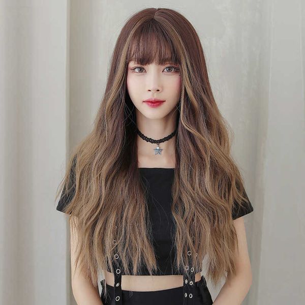 hair lace wigs women's hair water ripple micro air bangs natural highlights gradient long curl wig cover, Black
hair lace wigs women's hair water ripple micro air bangs natural highlights gradient long curl wig cover, Black