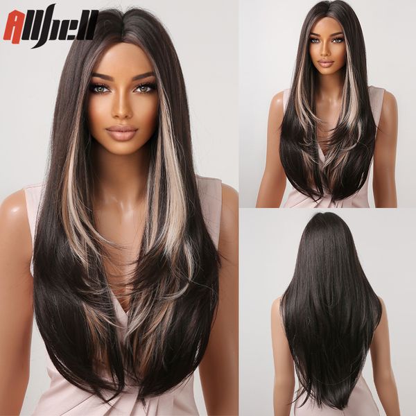 lx brand long straight brown layered synthetic wigs for women highlight blonde wigs middle part natural fake hair party heat resistantfactor, Black
lx brand long straight brown layered synthetic wigs for women highlight blonde wigs middle part natural fake hair party heat resistantfactor, Black
