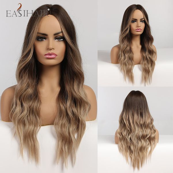 easiahir long water wave hair wigs for women ombre brown to blonde synthetic curly hair wigs middle parting heat resistant fiberfactory dire, Black
easiahir long water wave hair wigs for women ombre brown to blonde synthetic curly hair wigs middle parting heat resistant fiberfactory dire, Black