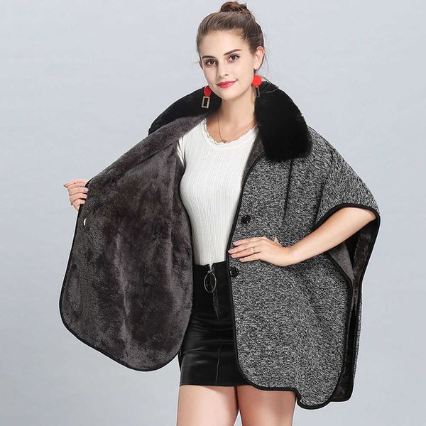women's fur faux autumn winter women ponchos coat plus velvet shawl wraps cardigan cloak batwing sleeve capes overcoat with collar t221, Black
women's fur faux autumn winter women ponchos coat plus velvet shawl wraps cardigan cloak batwing sleeve capes overcoat with collar t221, Black