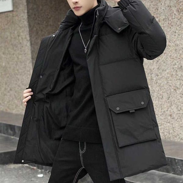 down jacket men's medium length 2022 new men winter coat clothing, Black