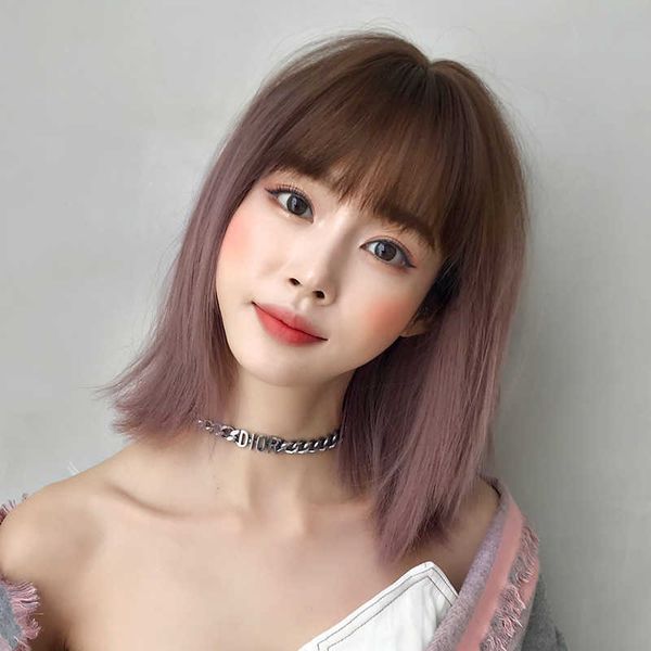 hair lace wigs wig net red cartoon bangs ffy face natural girl clavicle head set short straight hair, Black
hair lace wigs wig net red cartoon bangs ffy face natural girl clavicle head set short straight hair, Black