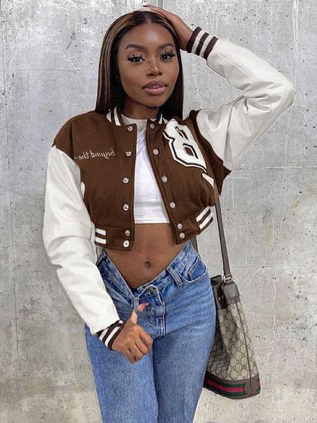 women's jackets autumn printed short baseball jackets women leather sleeves stand collar slim female clothing button coats woman winter, Black;brown
women's jackets autumn printed short baseball jackets women leather sleeves stand collar slim female clothing button coats woman winter, Black;brown