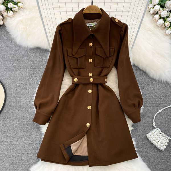autumn and winter vintage style dress british style bubble long sleeved single breasted waist closing thin shirt coat, Black;gray
autumn and winter vintage style dress british style bubble long sleeved single breasted waist closing thin shirt coat, Black;gray
