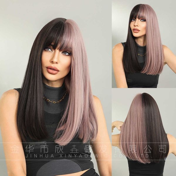 hair lace wigs cos color blocking long straight rose net hair tail ide roll mechanism bangs head cover wigs, Black
hair lace wigs cos color blocking long straight rose net hair tail ide roll mechanism bangs head cover wigs, Black