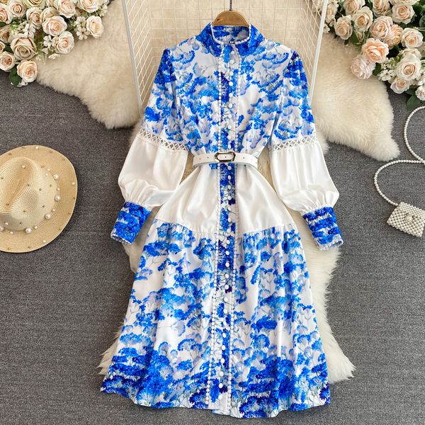 spring vintage palace style dress stand collar lace splice waist slim print a-line single breasted dress, Black;gray
spring vintage palace style dress stand collar lace splice waist slim print a-line single breasted dress, Black;gray