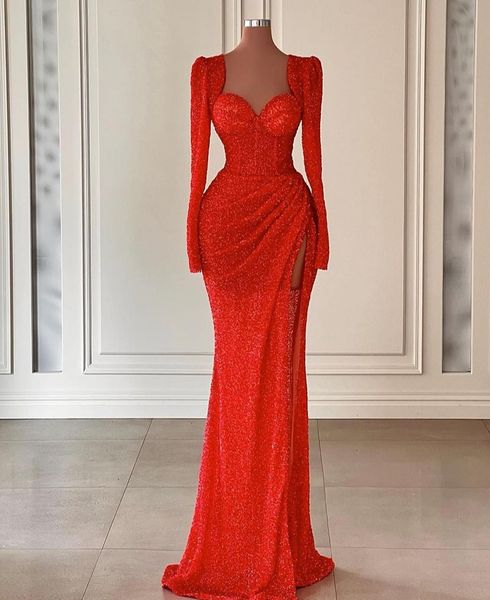 arabic sparkly mermaid prom dresses red sequins scoop long sleeve slit evening formal party vestidos de fiesta, Black
arabic sparkly mermaid prom dresses red sequins scoop long sleeve slit evening formal party vestidos de fiesta, Black