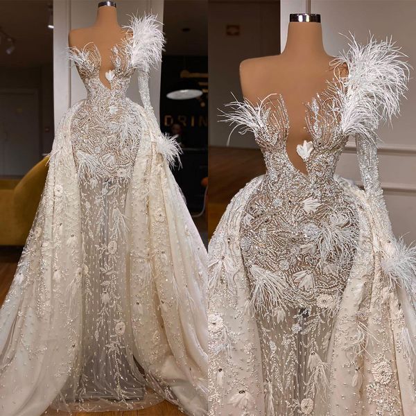 elegant prom dresses mermaid unique deisign v-neck one shoulder one sleeve beaded applicant with feather tulle stain removable court gown cu, Black 
elegant prom dresses mermaid unique deisign v-neck one shoulder one sleeve beaded applicant with feather tulle stain removable court gown cu, Black