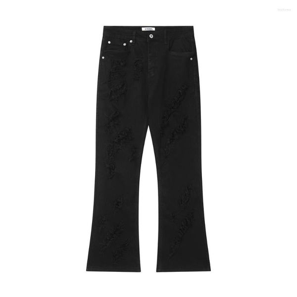 men's jeans solid color mens ripped hole denim pants high street flared casual men trousers, Blue
men's jeans solid color mens ripped hole denim pants high street flared casual men trousers, Blue