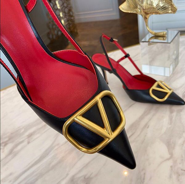 women designer sandals metal v buckle pointed toe high heel sandal 4cm 6cm 8cm 10cm size 34-44 women's brand shoes with box and dust ba, Black
women designer sandals metal v buckle pointed toe high heel sandal 4cm 6cm 8cm 10cm size 34-44 women's brand shoes with box and dust ba, Black