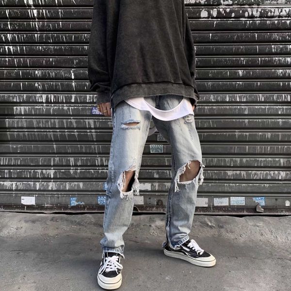 fog jeans fashion pants men's high street tattered men loose trousers beggar washed cut justi biber ripped hip hop slim fit designer lu, Blue
fog jeans fashion pants men's high street tattered men loose trousers beggar washed cut justi biber ripped hip hop slim fit designer lu, Blue
