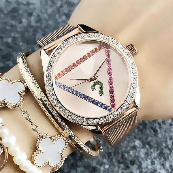 brand quartz wrist watch for women girl with colorful crystal triangle style dial metal steel band watches gs162423, Slivery;brown
brand quartz wrist watch for women girl with colorful crystal triangle style dial metal steel band watches gs162423, Slivery;brown