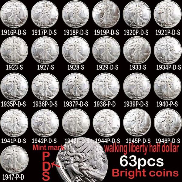 63pcs usa full set walking liberty coins bright silver silver plated copper copy coin247d
63pcs usa full set walking liberty coins bright silver silver plated copper copy coin247d