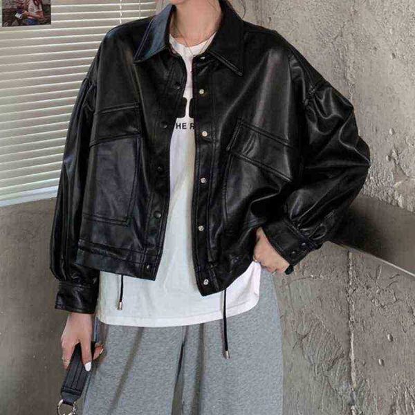 black leather jacket women korean streetwear pocket cropped leather moto jacket casual fashion loose women jackets autumn 2021 j220727
black leather jacket women korean streetwear pocket cropped leather moto jacket casual fashion loose women jackets autumn 2021 j220727