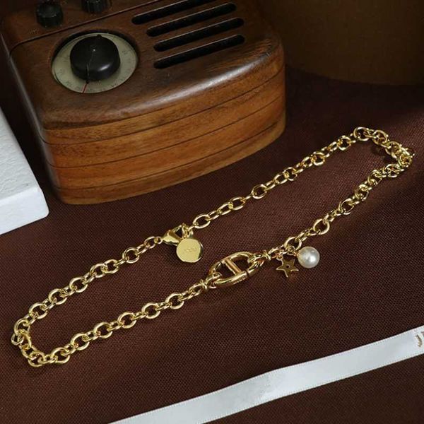new classic cd letter pearl star necklace women's fashion simple ins collar chain, Silver
new classic cd letter pearl star necklace women's fashion simple ins collar chain, Silver