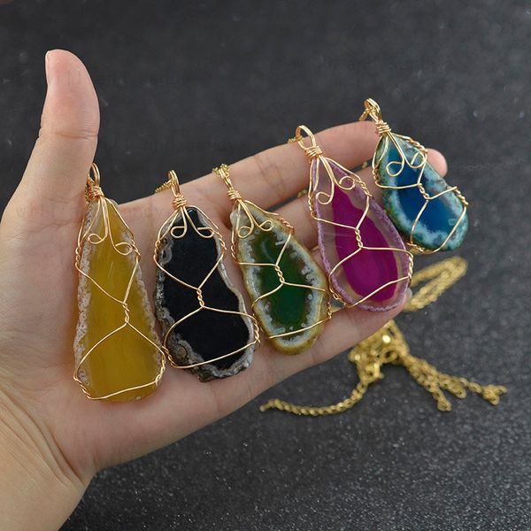 wire wrap irregular natural stone agate necklace pendant semi-precious stone stainless steel chain necklaces women men fashion jewelry, Silver
wire wrap irregular natural stone agate necklace pendant semi-precious stone stainless steel chain necklaces women men fashion jewelry, Silver