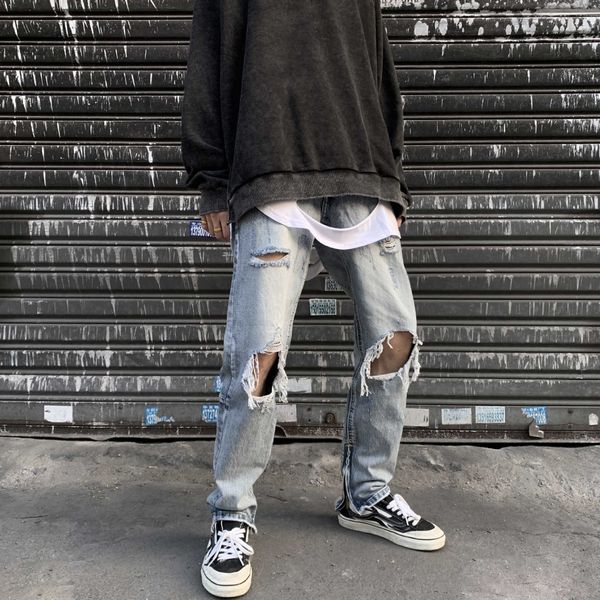 men's hoody fashion designer fog jeans fashion pants men's high street hip hop broken men brand washed straight tube vibe zipper b, Blue
men's hoody fashion designer fog jeans fashion pants men's high street hip hop broken men brand washed straight tube vibe zipper b, Blue