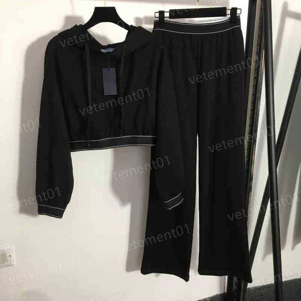 womens two piece pants fashion brand suits webbing waist cropped long sleeve hoodie and casual straight pants 2 piece sets luxury designer t, White 
womens two piece pants fashion brand suits webbing waist cropped long sleeve hoodie and casual straight pants 2 piece sets luxury designer t, White