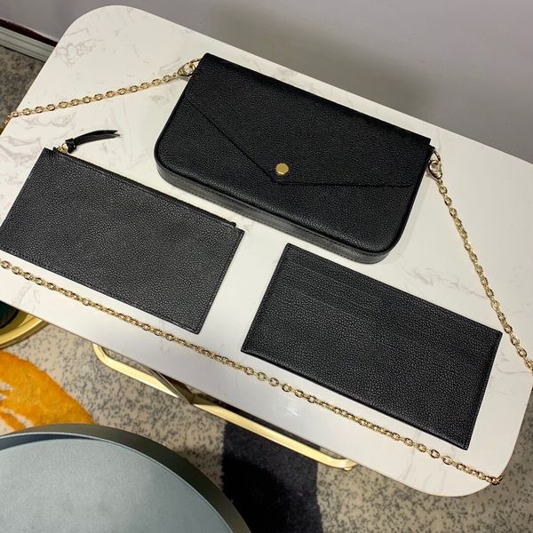 

3 pcs set embossed Leather designer bags Women Classic Luxury handbags Serial Number data code Handbags Shoulder handbag Clutch Totes Messenger Purse with box, Brown flower