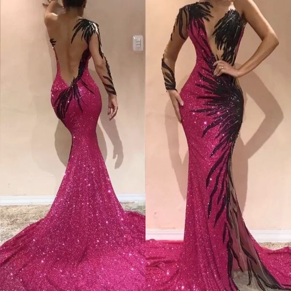 one shoulder sequins mermaid celebrity reflective prom dresses tulle long sleeve lace applique party evening gowns, Black
one shoulder sequins mermaid celebrity reflective prom dresses tulle long sleeve lace applique party evening gowns, Black