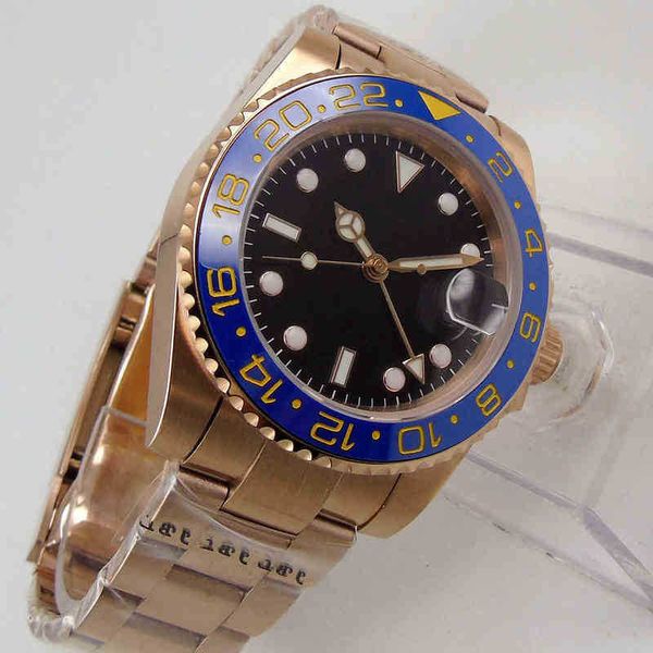 luxury automatic men watch rose gold coated wristwatch sapphire glass gmt date function blue ceramic bezel, Slivery;brown
luxury automatic men watch rose gold coated wristwatch sapphire glass gmt date function blue ceramic bezel, Slivery;brown