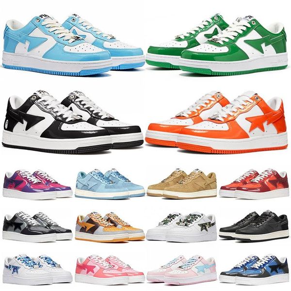 men bapestas running shoes woman fashion patent leather luxury bapesta sneaker black white panda message outdoor plate-forme designer sneake