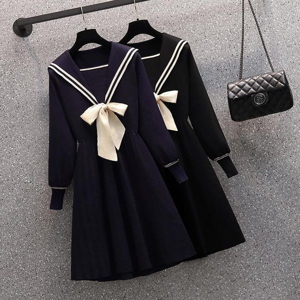 casual dresses cute fashion knitted sailor collar dress plus size women bowknot striped preppy style girl sweater dress, Black;gray
casual dresses cute fashion knitted sailor collar dress plus size women bowknot striped preppy style girl sweater dress, Black;gray