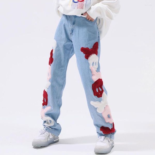 men's jeans 2022 korean fashion skull embroidery punk men hip hop trousers straight loose stylish women denim pants for teens spodnie, Blue
men's jeans 2022 korean fashion skull embroidery punk men hip hop trousers straight loose stylish women denim pants for teens spodnie, Blue