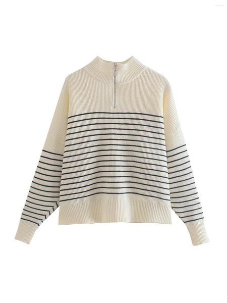 women's sweaters vintage women 2022 fashion stripe loose zipper knitting long sleeve female pullover casual blouse, White;black
women's sweaters vintage women 2022 fashion stripe loose zipper knitting long sleeve female pullover casual blouse, White;black