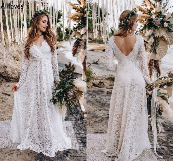 v neck full lace a line wedding dresses with long sleeves plus size bohemian country style bridal gowns floor length backless simple robes d, White
v neck full lace a line wedding dresses with long sleeves plus size bohemian country style bridal gowns floor length backless simple robes d, White