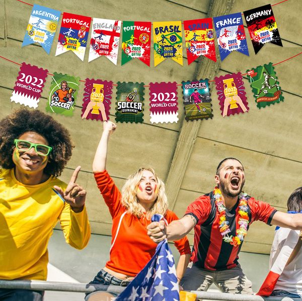 the 2022 fifa world cup in qatar draws flags for a football party decorated with pennants support flag
the 2022 fifa world cup in qatar draws flags for a football party decorated with pennants support flag