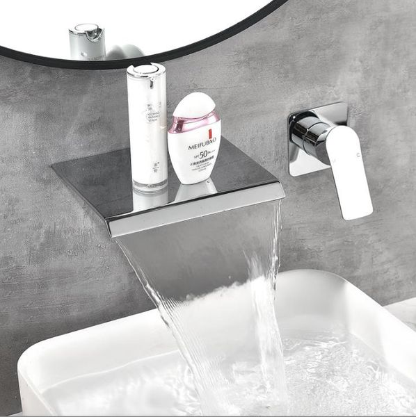 bathroom waterfall basin faucet single handle 2 holes concealed in wall mounted europe design cold water tap bathtub 
bathroom waterfall basin faucet single handle 2 holes concealed in wall mounted europe design cold water tap bathtub