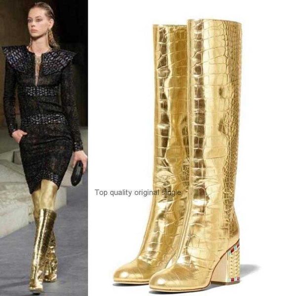 high thigh boots leather shoes wemens pointed toe crocodile pattern golden bling rhinstones knee block heel real plus sz, Black
high thigh boots leather shoes wemens pointed toe crocodile pattern golden bling rhinstones knee block heel real plus sz, Black