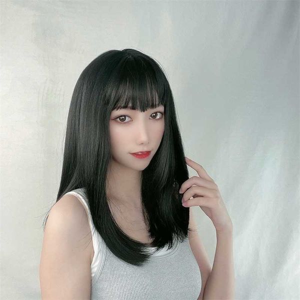 hair lace wigs women's medium long straight air bangs collarbone hair clasp net high temperature silk wig head cover, Black
hair lace wigs women's medium long straight air bangs collarbone hair clasp net high temperature silk wig head cover, Black