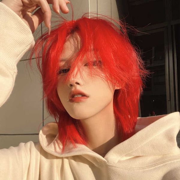 hair lace wigs net same short straight big red mullet head male personality hair set show wig wolf tail, Black
hair lace wigs net same short straight big red mullet head male personality hair set show wig wolf tail, Black