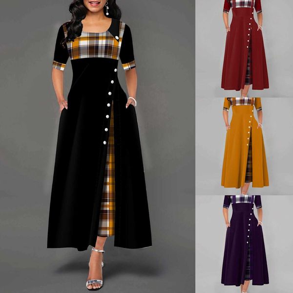 new women's long skirt round neck contrast color medium sleeve irregular long dress, Black;gray
new women's long skirt round neck contrast color medium sleeve irregular long dress, Black;gray