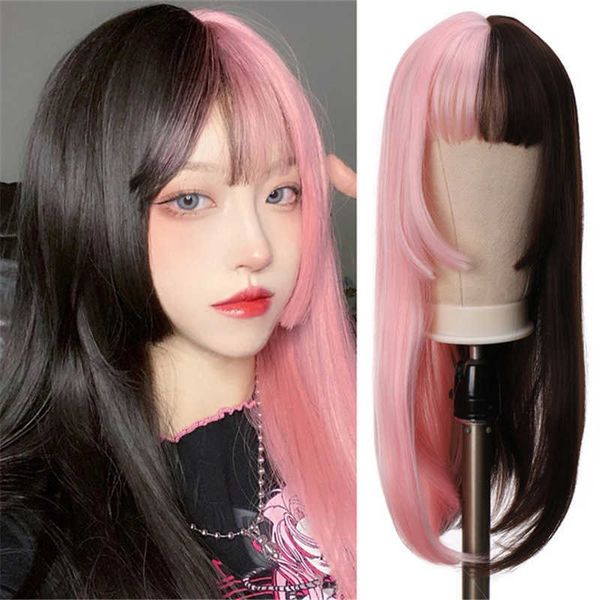hair lace wigs air bangs long straight hair yin-yang color black and pink two-color chemical fiber wig headgear will be delivered on the sam
hair lace wigs air bangs long straight hair yin-yang color black and pink two-color chemical fiber wig headgear will be delivered on the sam