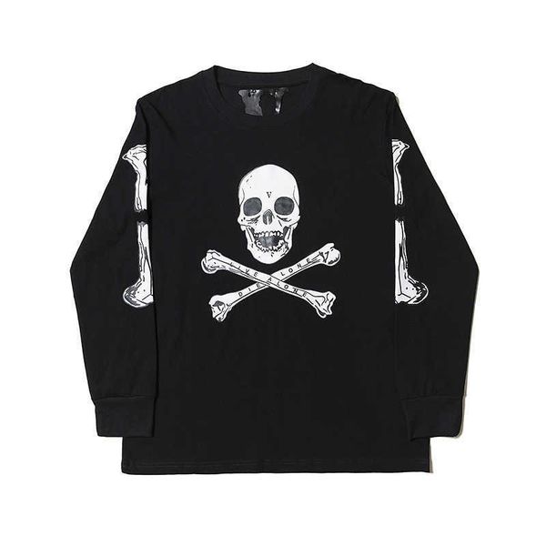 men's hoody vlo one fashion designer brand long sleeve t-shirt skull print casual versatile loose hoodies cotton terry pullover friends, Black