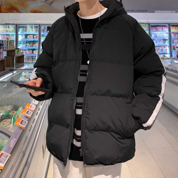 hooded men's thick warm loose winter down cotton jacket trend men clothing, Black 
hooded men's thick warm loose winter down cotton jacket trend men clothing, Black