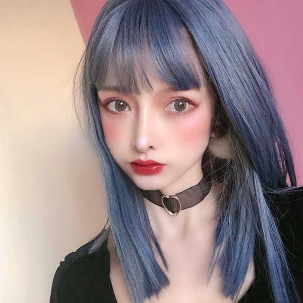 hair lace wigs haze blue women's clavicular temperament repair face medium long straight hair chemical fiber wig headcover, Black
hair lace wigs haze blue women's clavicular temperament repair face medium long straight hair chemical fiber wig headcover, Black