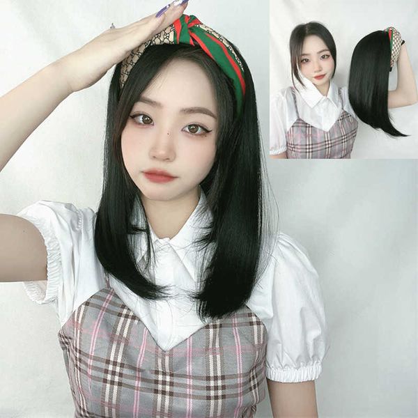 hair lace wigs women's korean style imitation long straight hair shake sound headband high temperature silk wig, Black
hair lace wigs women's korean style imitation long straight hair shake sound headband high temperature silk wig, Black