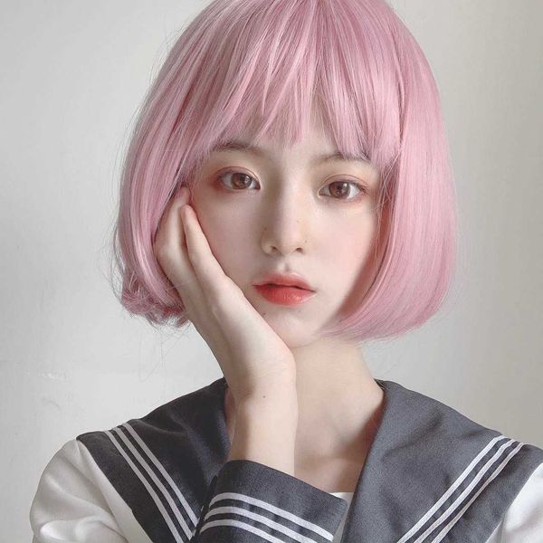 hair lace wigs wig female short straight hair bobo natural trim face pink ffy student air bangs head cover, Black
hair lace wigs wig female short straight hair bobo natural trim face pink ffy student air bangs head cover, Black