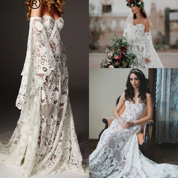 bohemian country mermaid wedding dresses luxury crochet lace beau gown boho chic hippie sweetheart bridal gown bell long sleeves, White
bohemian country mermaid wedding dresses luxury crochet lace beau gown boho chic hippie sweetheart bridal gown bell long sleeves, White